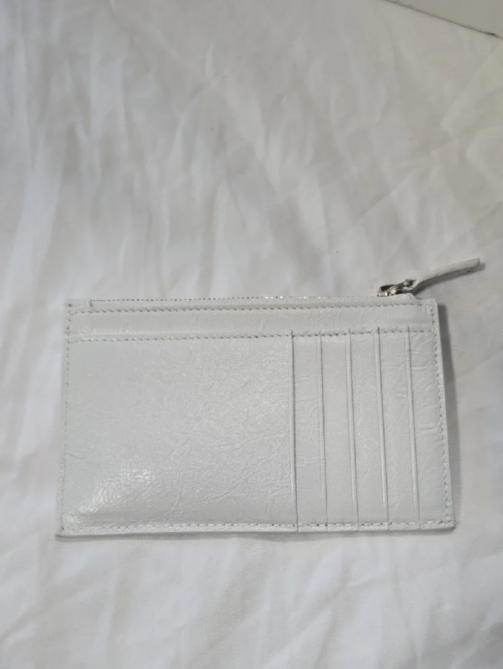 Balenciaga White Leather Logo Zip Card Holder Wallet